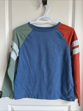 Mini Boden Colorblock Raglan Long-Sleeve Tee - Blue, Green & Rust